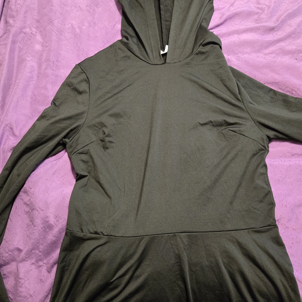 Dark Green Hooded Long Sleeve Top